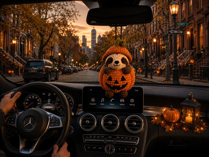 Crochet Sloth Halloween Car Charm, Amigurumi Animal Rearview Mirror Decor, Hanging Ornament. 5 Inches