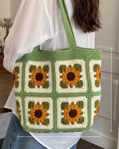 Handmade Crochet Flowers Shoulder Bag, Crochet Flowers Handbags, Valentine Gift, Birthday Gift