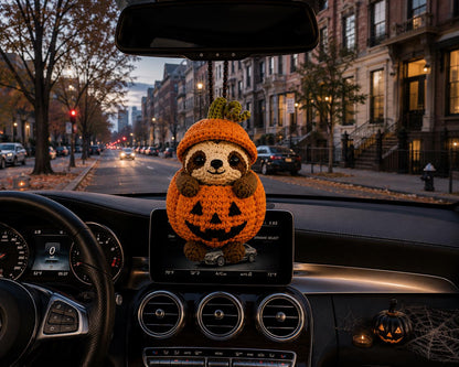 Crochet Sloth Halloween Car Charm, Amigurumi Animal Rearview Mirror Decor, Hanging Ornament. 5 Inches