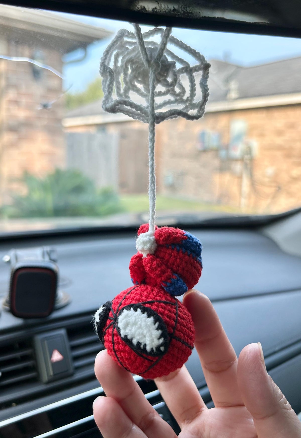 Handmade Crocheted Spider-Man Hanging Car Charm