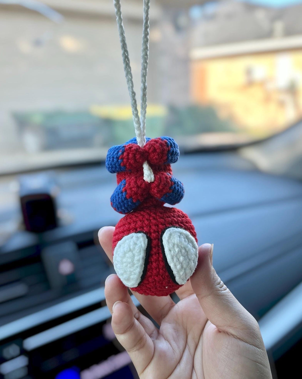 Handmade Crochet Batman Car Charm, Superhero Decor