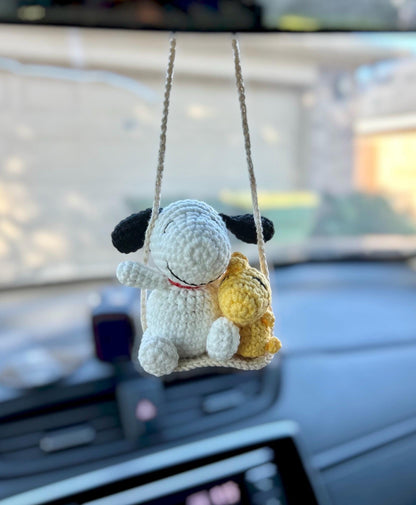 Crochet Snoopy Keychain: Soft Baby Yarn, Party Hat