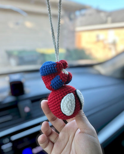 Handmade Crochet Batman Car Charm, Superhero Decor