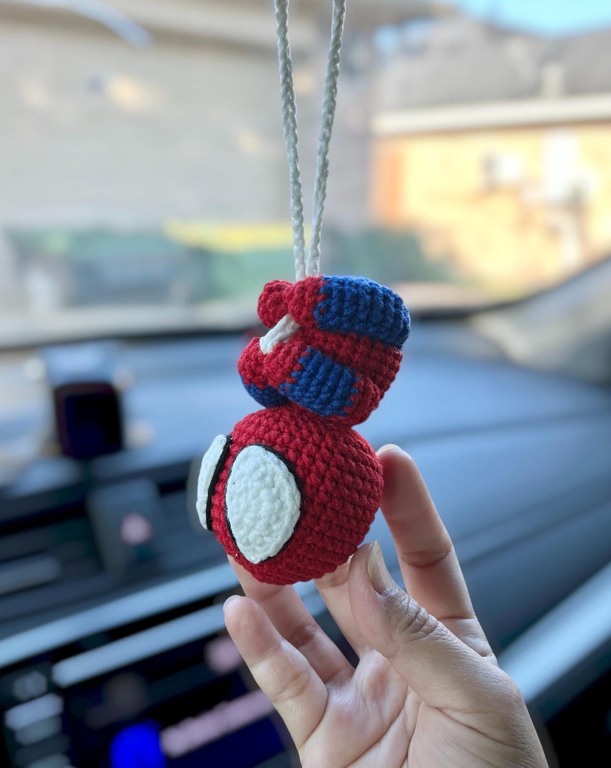 Handmade Crochet Batman Car Charm, Superhero Decor