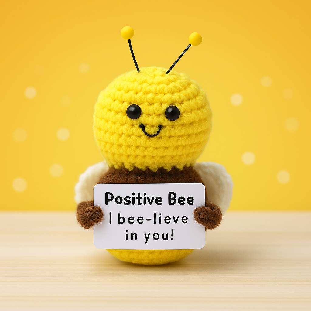 Positive Bee Crochet Plush with “I Bee-lieve in You” Sign