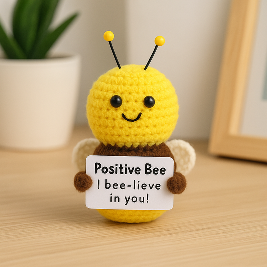 Positive Bee Crochet Plush with “I Bee-lieve in You” Sign