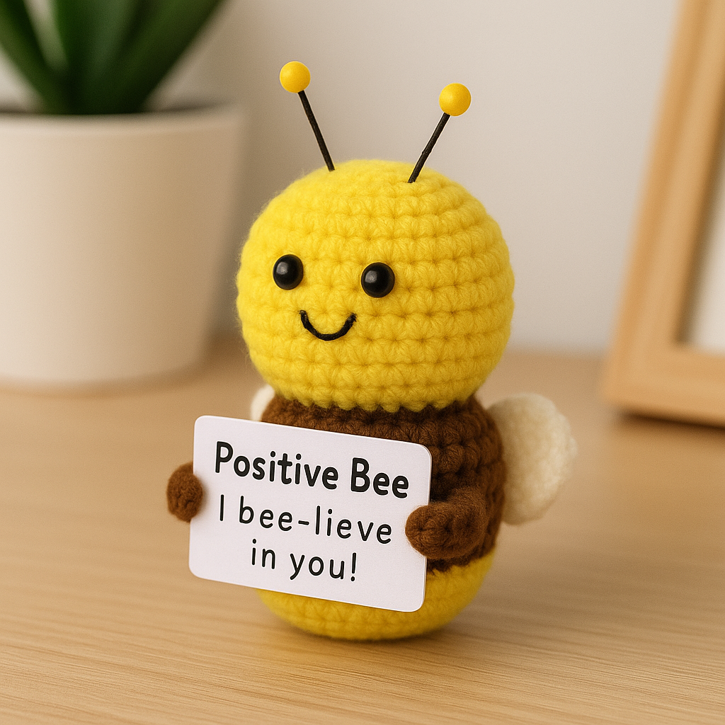 Positive Bee Crochet Plush with “I Bee-lieve in You” Sign