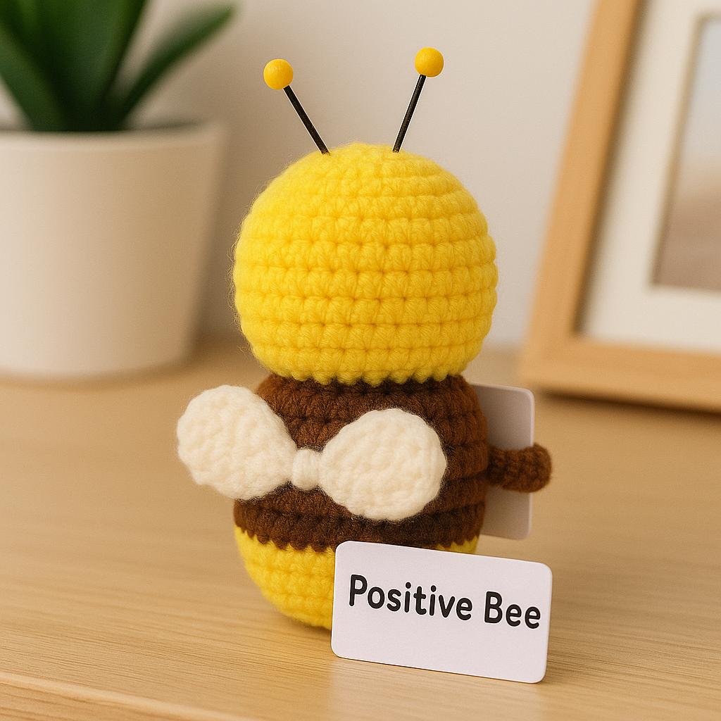 Positive Bee Crochet Plush with “I Bee-lieve in You” Sign